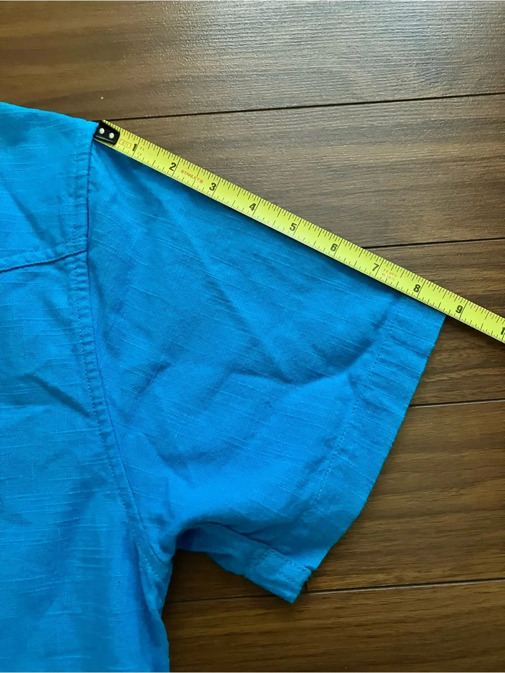 Corridor Four Pocket Short Sleeve Blue Slub Shirt Large